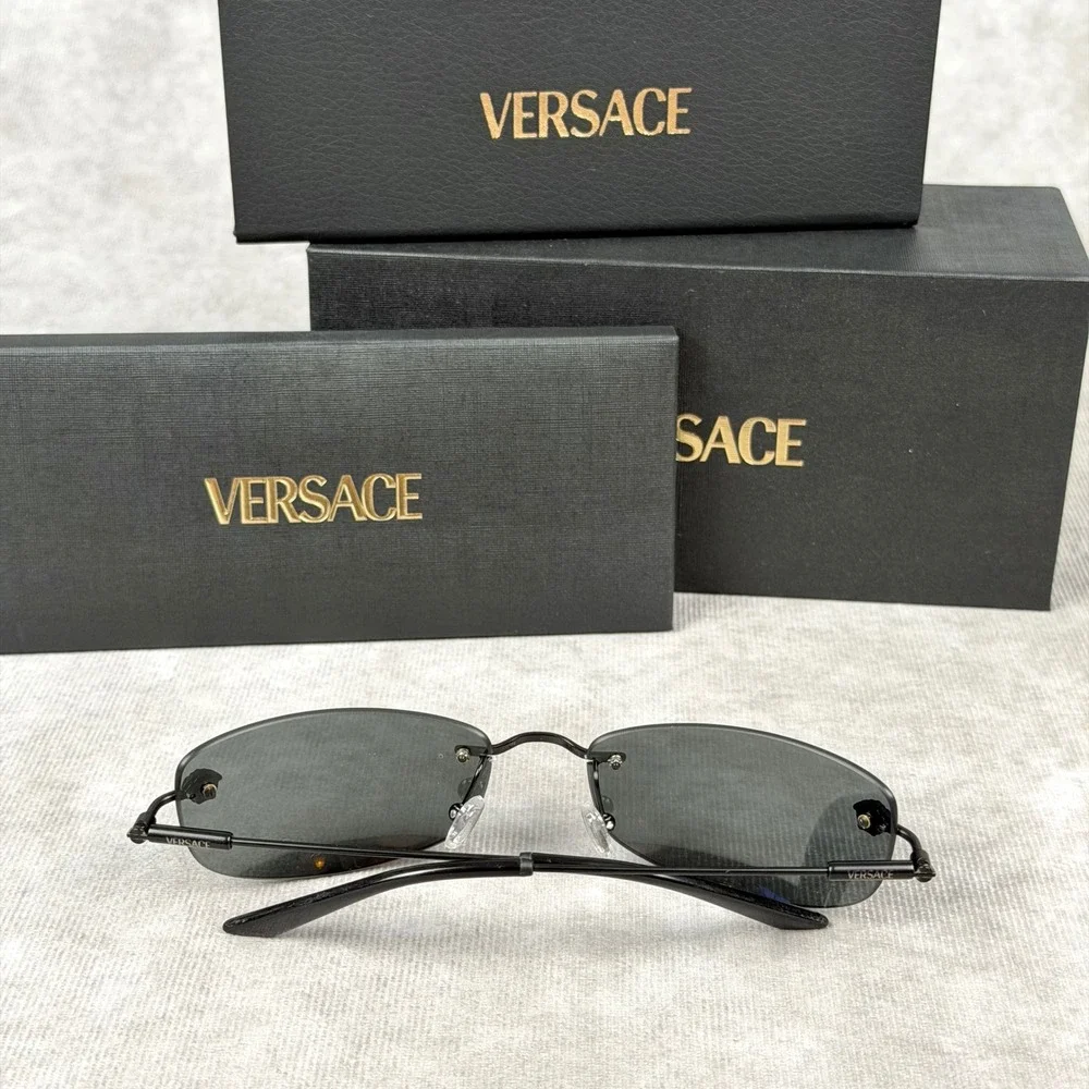 Versace MOD 2279 Black Rimless Sunglasses Grey Lens Italy 60 18 135 NEW
